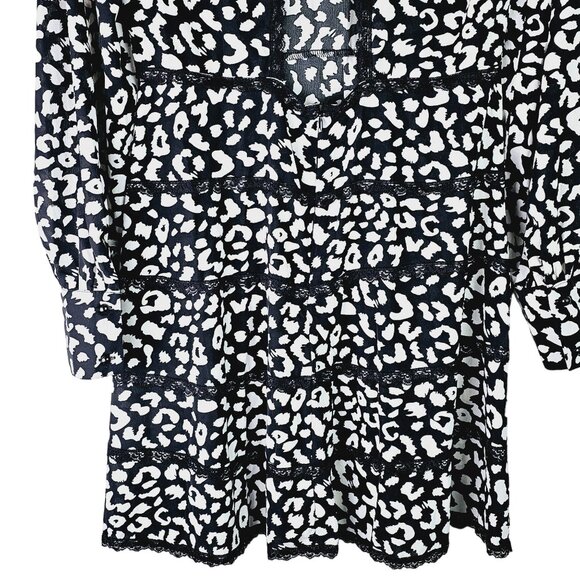 Eilly Bazar Animal Print High Neck Long Sleeve Lace Tiered Open Back Dress, NWT - Picture 6 of 11